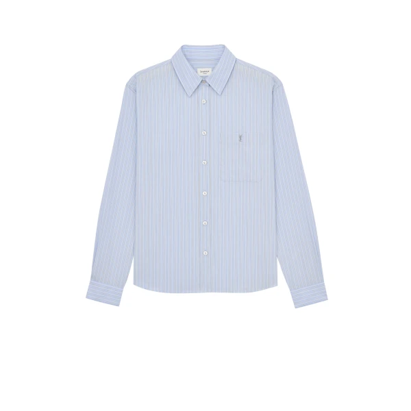 Cassandre Shirt in Striped Cotton Poplin, Bleu and Gris