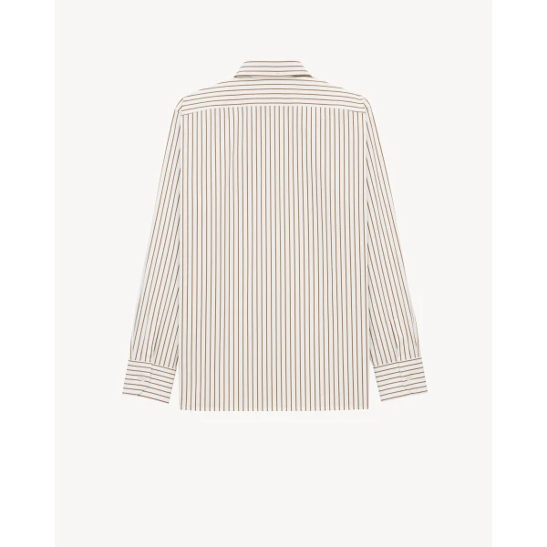 Beige Saint Laurent Cassandre Shirt in Striped Cotton Poplin, Craie Kaki Dore, view 2 | Shirts