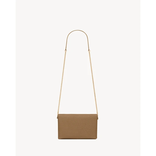 Brown Saint Laurent Cassandre Small Chain Clutch in Lambskin, view 2 | Clutch Bags