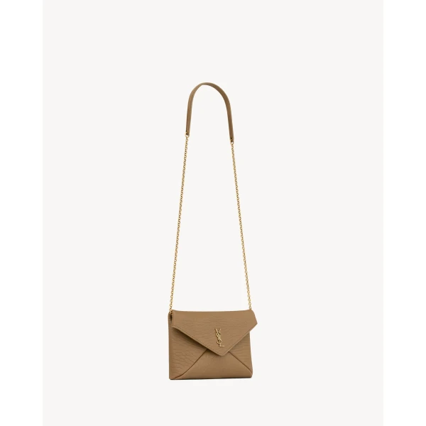 Brown Saint Laurent Cassandre Small Chain Clutch in Lambskin, view 5 | Clutch Bags