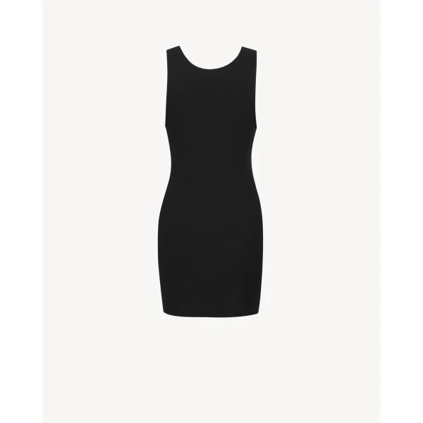 Black Saint Laurent Cassandre Tank Dress in Ribbed Cotton Jersey, view 3 | Dresses