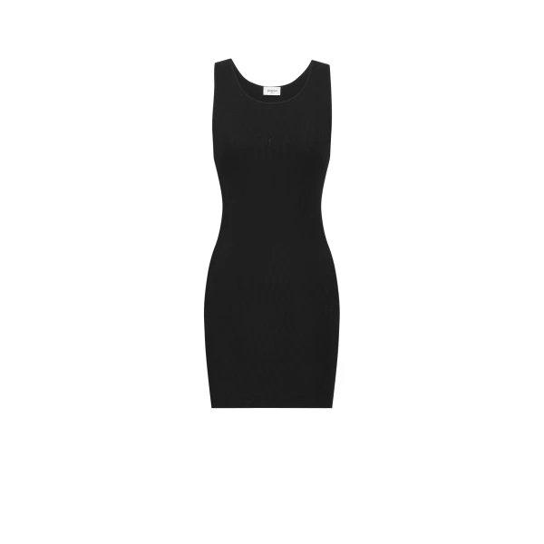 Black Saint Laurent Cassandre Tank Dress in Ribbed Cotton Jersey | Dresses