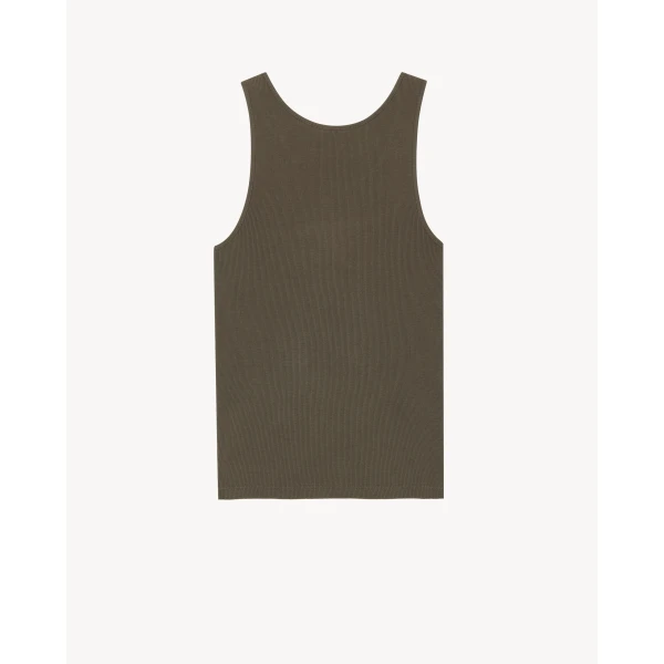 Green Saint Laurent Cassandre Tank Top, Kaki Fonce, view 2 | Sleeveless