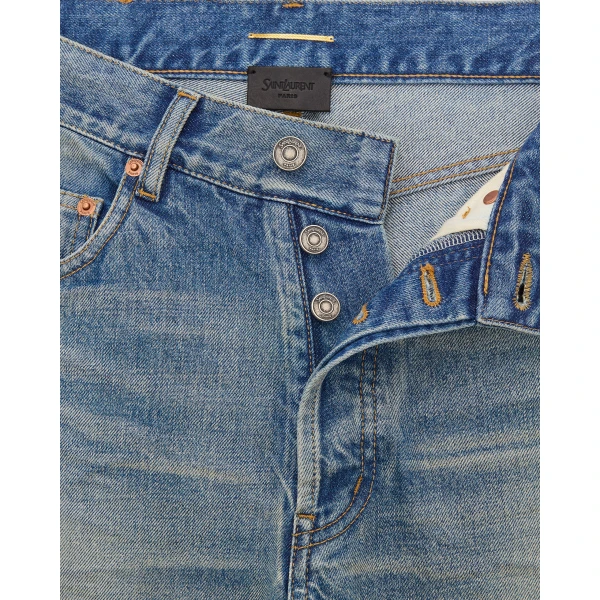 Blue Saint Laurent Cassandre V-Waist Baggy Jeans, view 3 | Denim