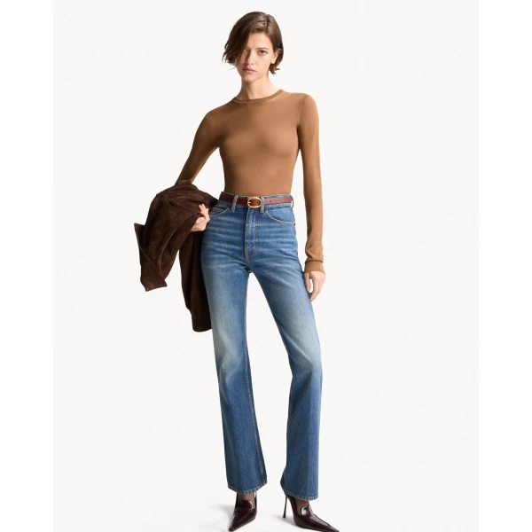 Blue Saint Laurent Clyde High-Rise Straight Jeans, view 2 | Denim