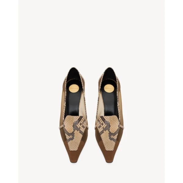 Brown Saint Laurent Cobra Pumps in Mesh and Python, view 2 | Heels