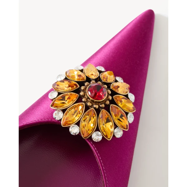 Purple Saint Laurent Cosmo Mules in Satin Crepe and Crystals, view 4 | Mules