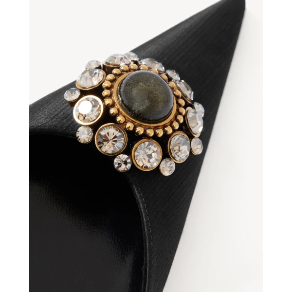 Black Saint Laurent Cosmo Mules in Satin and Crystals, view 4 | Mules