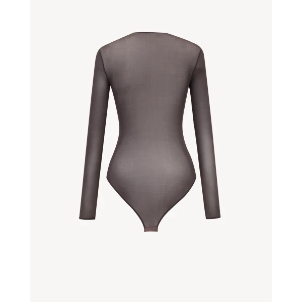 Beige Saint Laurent Crewneck Bodysuit in Jersey, view 2 | Bodysuit