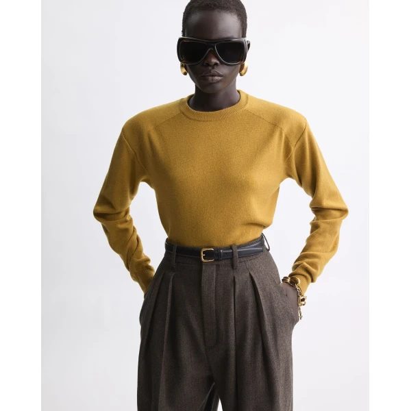 Orange Saint Laurent Crewneck Sweater in Cashmere, Moutarde, view 2 | Sweaters