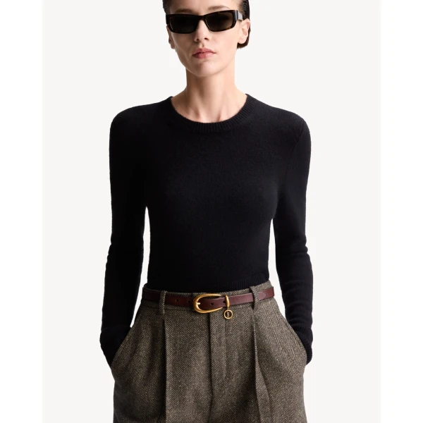 Black Saint Laurent Crewneck Sweater in Cashmere, Noir, view 2 | Sweaters