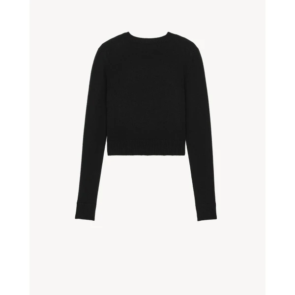 Black Saint Laurent Crewneck Sweater in Cashmere, Noir, view 3 | Sweaters