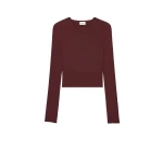 Red Saint Laurent Crewneck Top in Ribbed Cashmere, Wool, and Silk | Tops