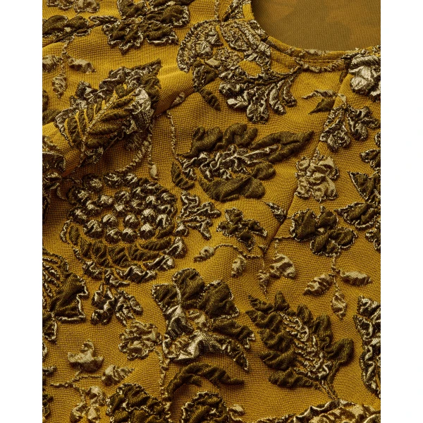 Orange Saint Laurent Cross-Back Mini Dress in Stretch Brocade, view 4 | Mini Dresses