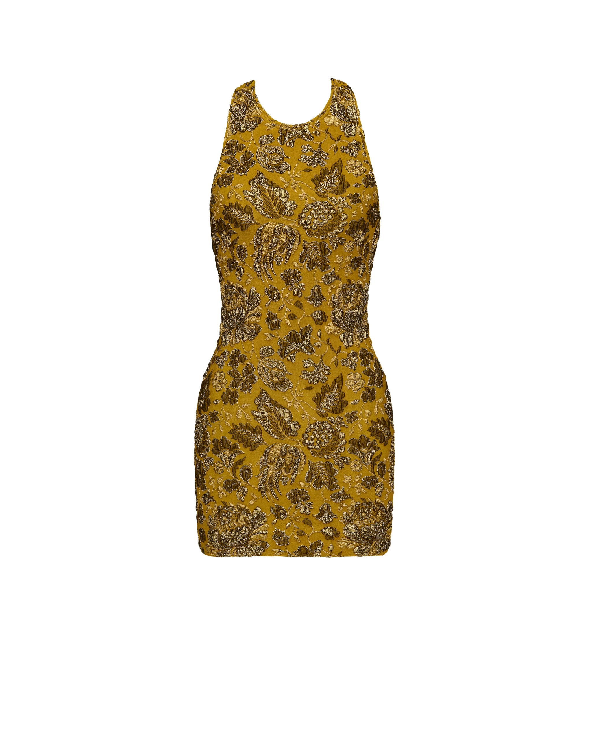 Saint Laurent Cross-Back Mini Dress in Stretch Brocade Orange Saint Laurent Cross-Back Mini Dress in Stretch Brocade | Mini Dresses