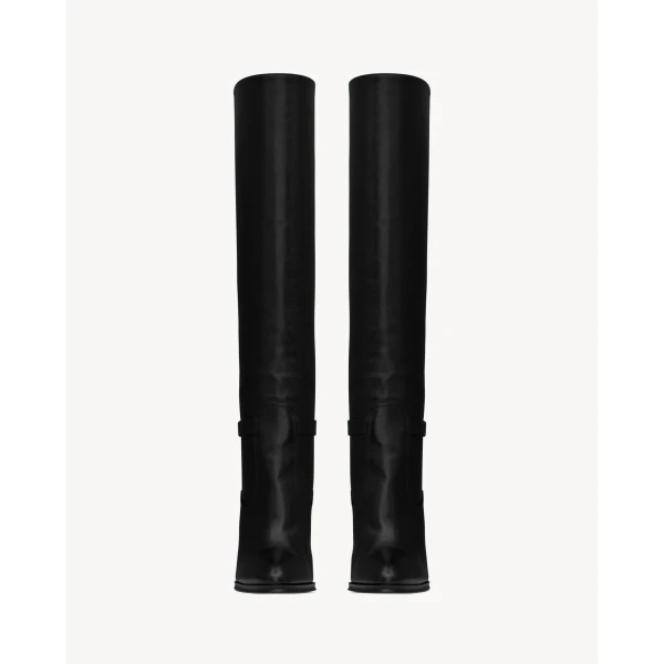 Black Saint Laurent Diane Boots in Grained Leather, view 2 | Boots