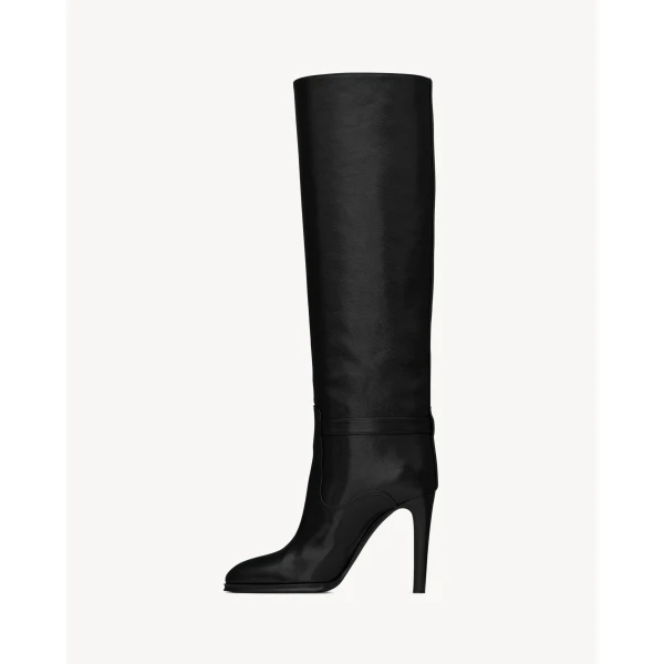 Black Saint Laurent Diane Boots in Grained Leather, view 3 | Boots