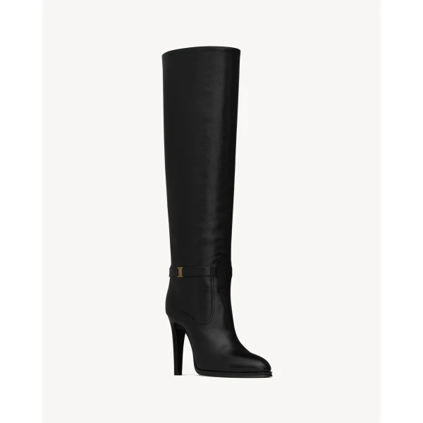Black Saint Laurent Diane Boots in Grained Leather, view 4 | Boots
