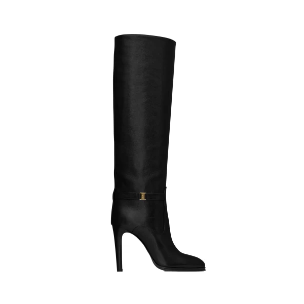Black Saint Laurent Diane Boots in Grained Leather | Boots