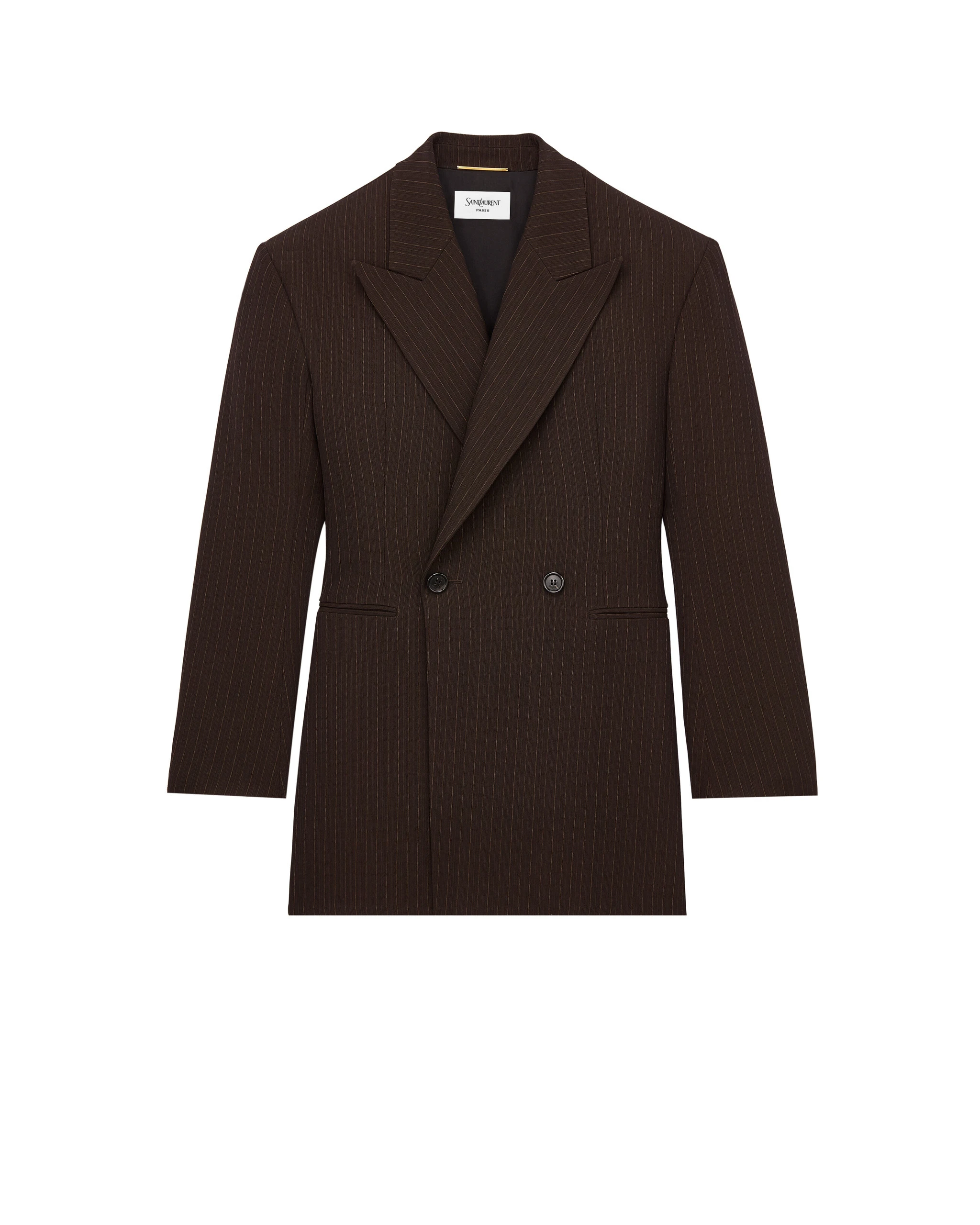 Saint Laurent Double-Breasted Jacket in Chalk-Stripe Wool Mélange, Marron and Beige Multicolour Saint Laurent Double-Breasted Jacket in Chalk-Stripe Wool Mélange, Marron and Beige | Blazers