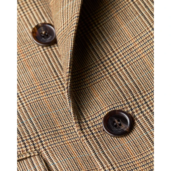 Beige Saint Laurent Double-Breasted Jacket in Prince of Wales Puppytooth Wool, view 4 | Blazers