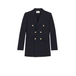 Blue Saint Laurent Double-Breasted Jacket in Wool Gabardine, Marine Fonce | Blazers