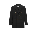 Black Saint Laurent Double-Breasted Jacket in Wool Gabardine, Noir | Blazers