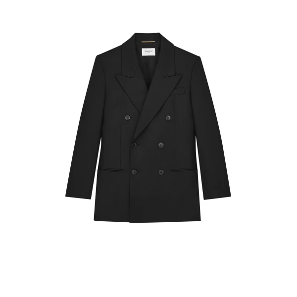 Black Saint Laurent Double-Breasted Jacket in Wool | Blazers