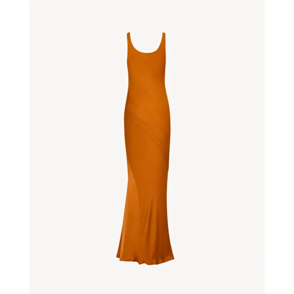 Orange Saint Laurent Draped Tank Dress in Silk Satin, view 3 | Dresses