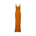 Orange Saint Laurent Draped Tank Dress in Silk Satin | Dresses