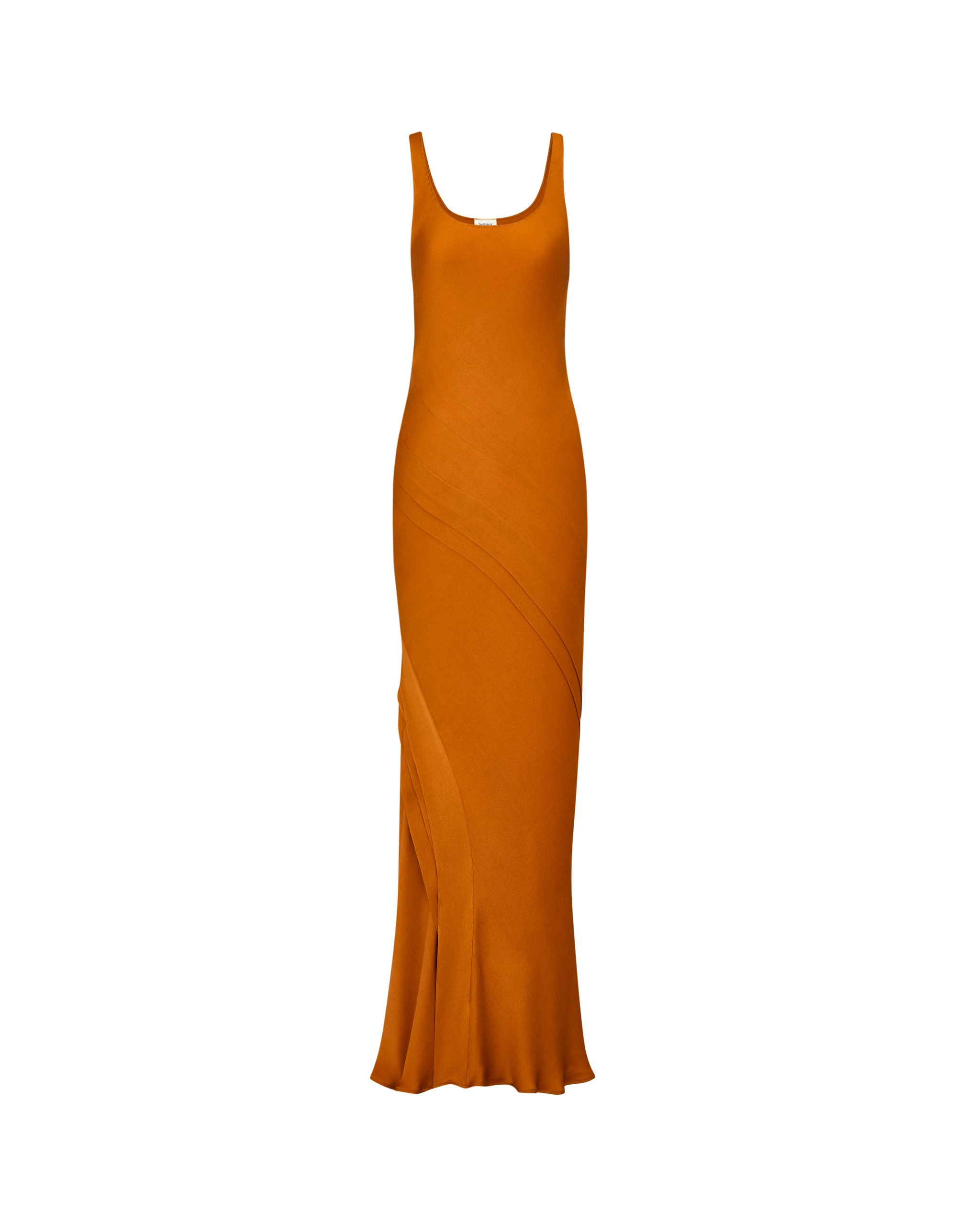 Saint Laurent Draped Tank Dress in Silk Satin Orange Saint Laurent Draped Tank Dress in Silk Satin | Dresses