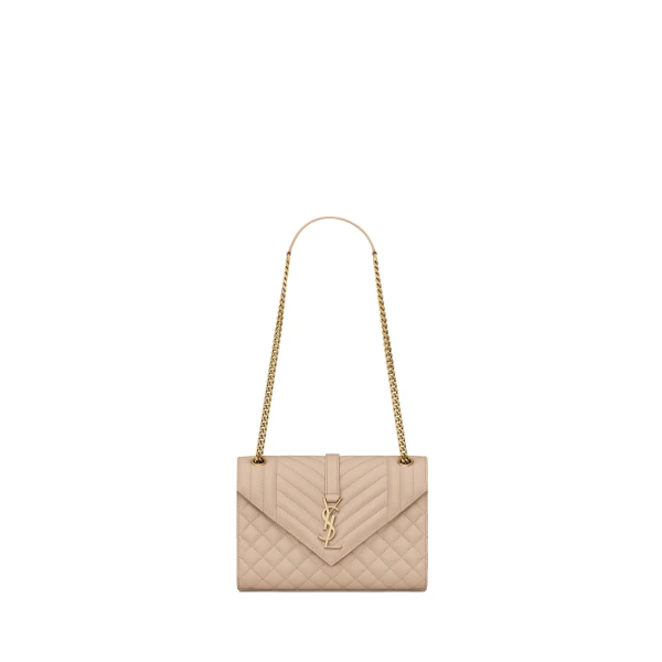 Beige Saint Laurent ENVELOPE MEDIUM IN QUILTED GRAIN DE POUDRE EMBOSSED LEATHER | Clutch Bags