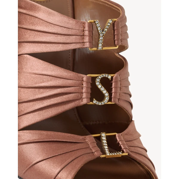 Brown Saint Laurent Emilie Mules in Satin Crepe, Manioc Brown, view 4 | Mules