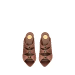 Brown Saint Laurent Emilie Mules in Satin Crepe, Manioc Brown | Mules