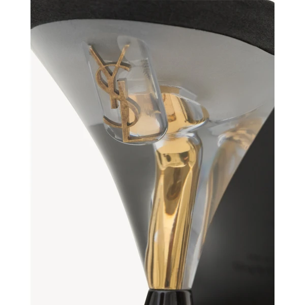 Black Saint Laurent Fanny Slingback Pumps in Satin Crepe, Black, view 4 | Heels