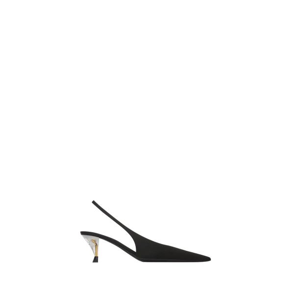 Black Saint Laurent Fanny Slingback Pumps in Satin Crepe, Black | Heels