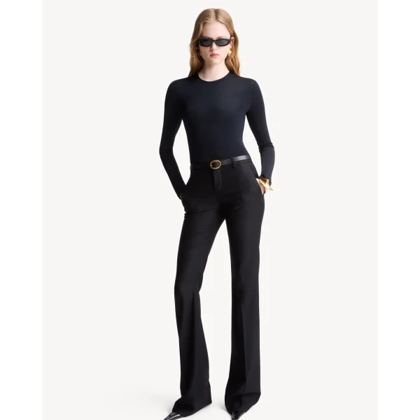 Black Saint Laurent Flared Pants in Cashmere, view 2 | Wide leg pants