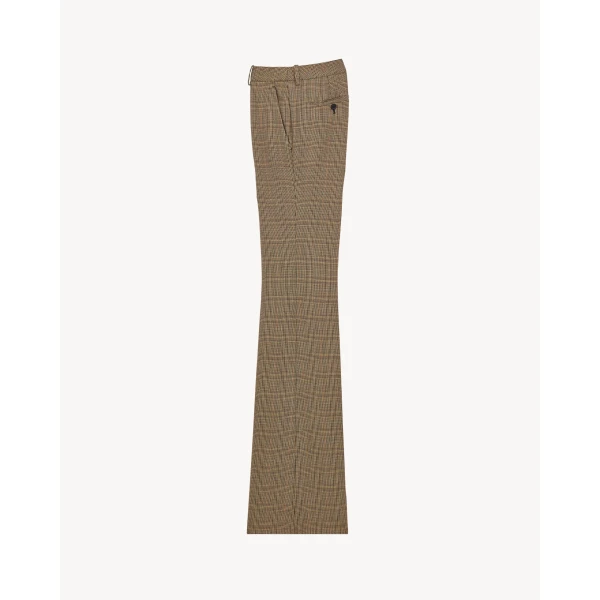 Beige Saint Laurent Flared Pants in Puppytooth Prince of Wales Wool, view 3 | Wide leg pants