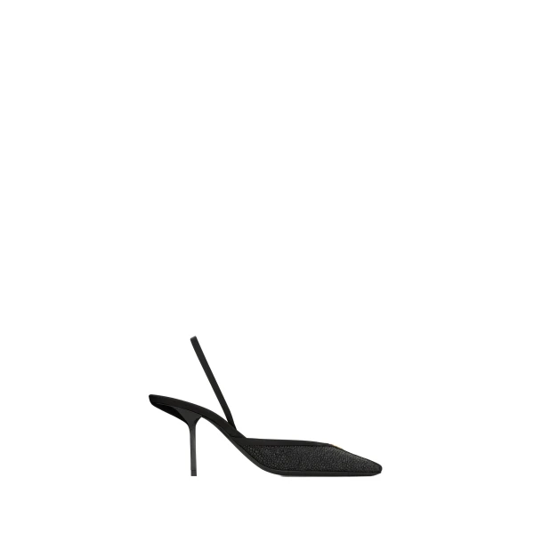 Folie Slingback Pumps in Satin, Mesh, and Crystals, Black