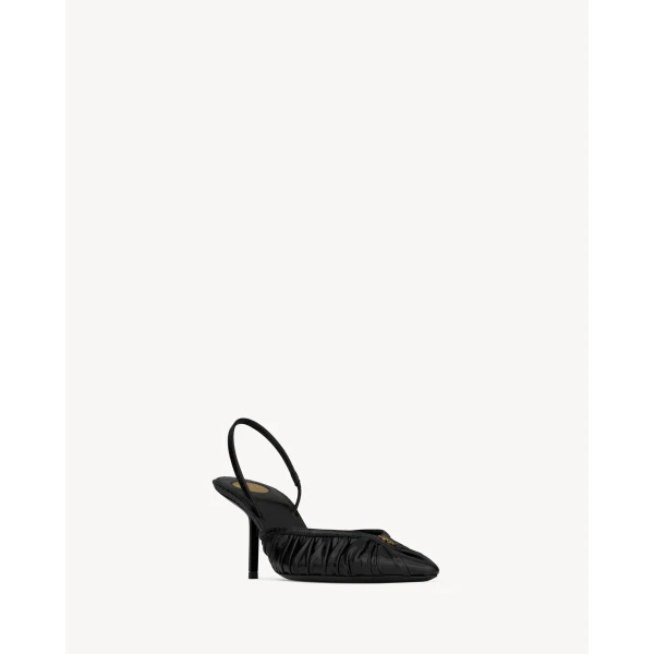 Black Saint Laurent Folie Slingback Pumps in Smooth Leather and Faux-Python, view 3 | Heels
