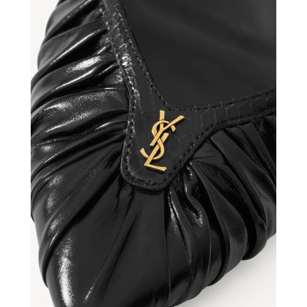Black Saint Laurent Folie Slingback Pumps in Smooth Leather and Faux-Python, view 4 | Heels