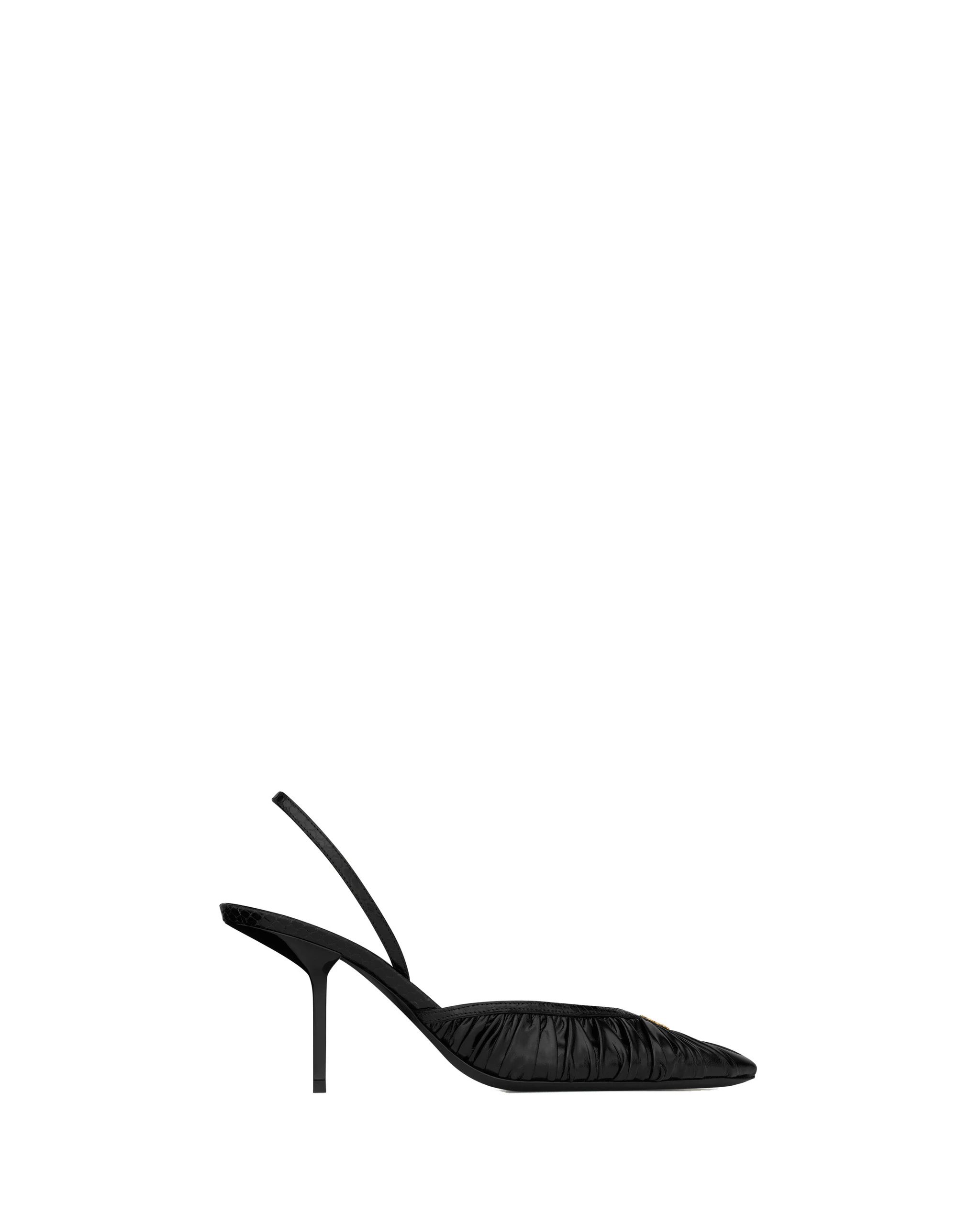 Saint Laurent Folie Slingback Pumps in Smooth Leather and Faux-Python Black Saint Laurent Folie Slingback Pumps in Smooth Leather and Faux-Python | Heels