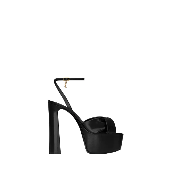Black Saint Laurent Franciane Platform Sandals in Smooth Leather, Black | Sandals