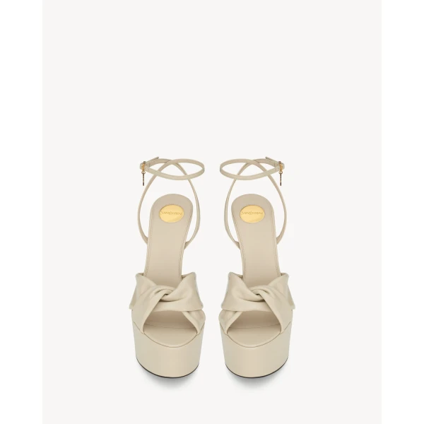 White Saint Laurent Franciane Platform Sandals in Smooth Leather, White, view 2 | Sandals