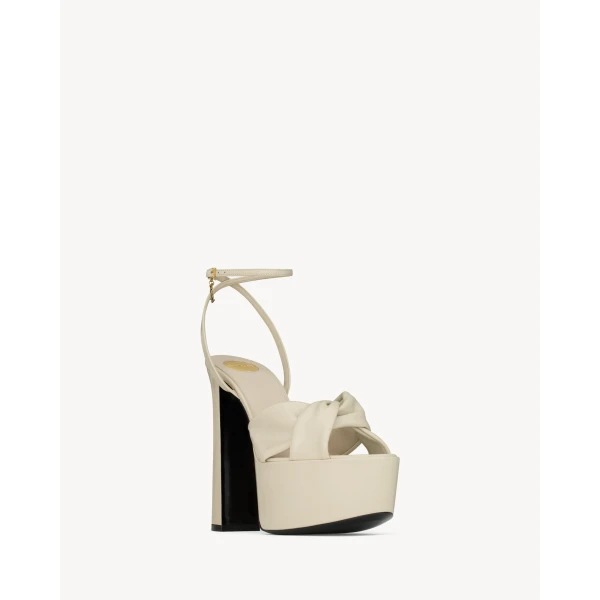 White Saint Laurent Franciane Platform Sandals in Smooth Leather, White, view 3 | Sandals