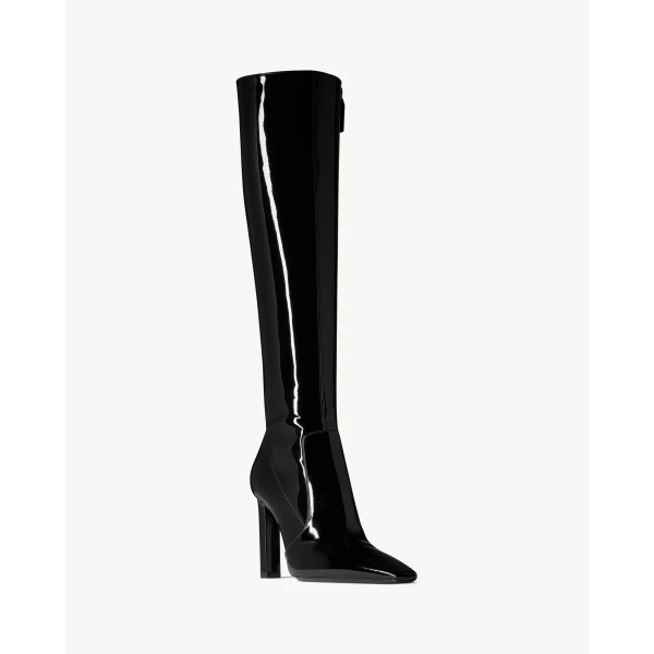 Black Saint Laurent Francoise Boots in Patent Leather, view 4 | Boots