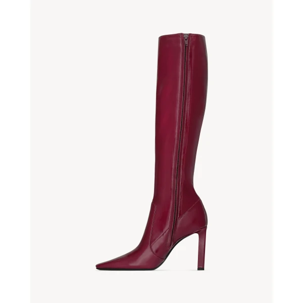 Red Saint Laurent Francoise Boots in Smooth Leather, Bordeaux, view 3 | Boots