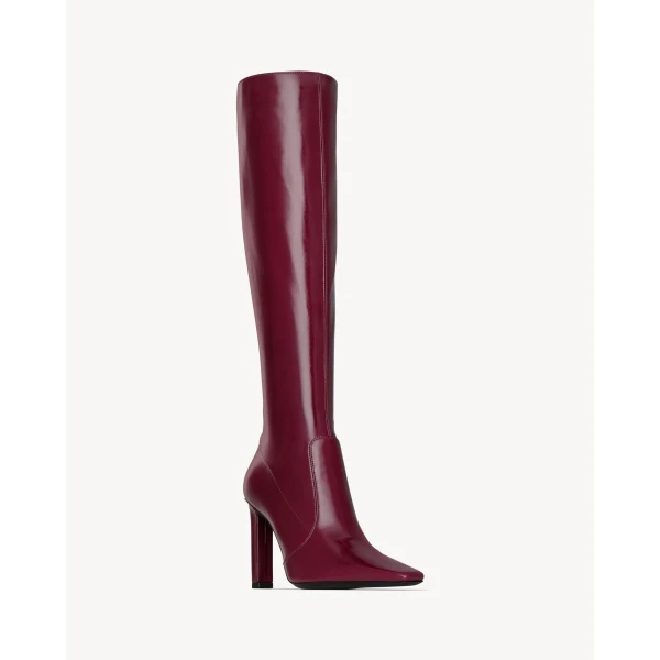 Red Saint Laurent Francoise Boots in Smooth Leather, Bordeaux, view 4 | Boots