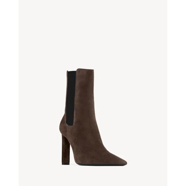 Brown Saint Laurent Francoise Chelsea Booties in Suede, view 3 | Boots