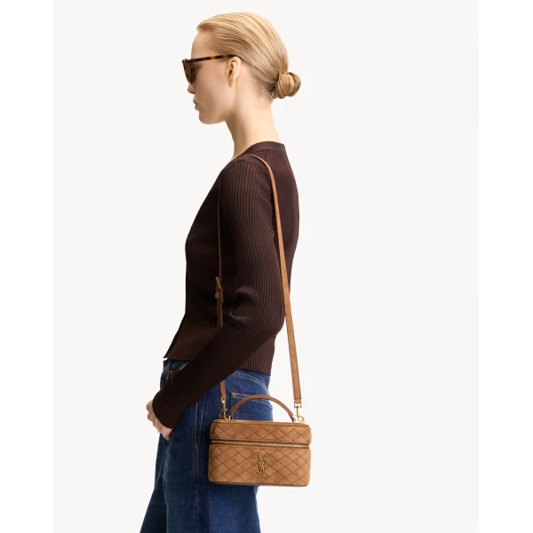 Orange Saint Laurent Gaby Vanity in Suede, Caramel Cognac, view 2 | Mini Bags